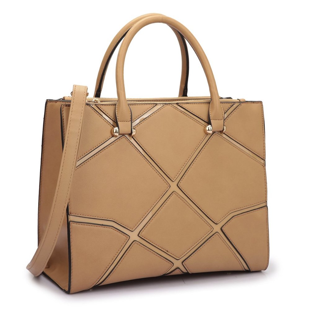 Dasein Medium Classic Satchel with Front Crosshatch patch Design